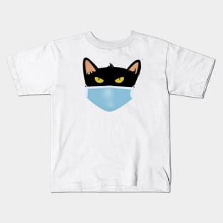 Black cat face wear face mask Kids T-Shirt